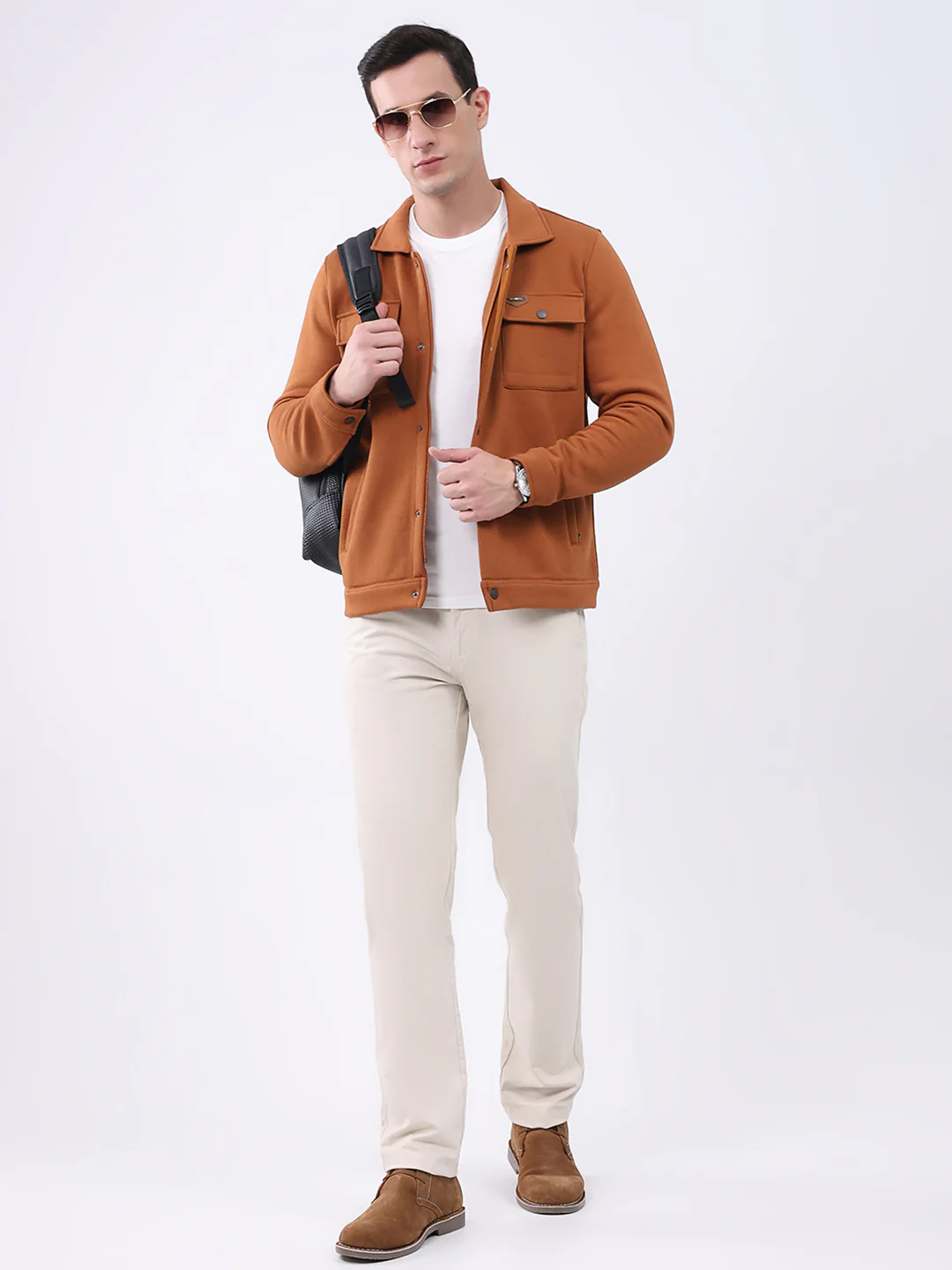 Men Rust Solid Collar Full Sleeve Sweatshirt - Image 2
