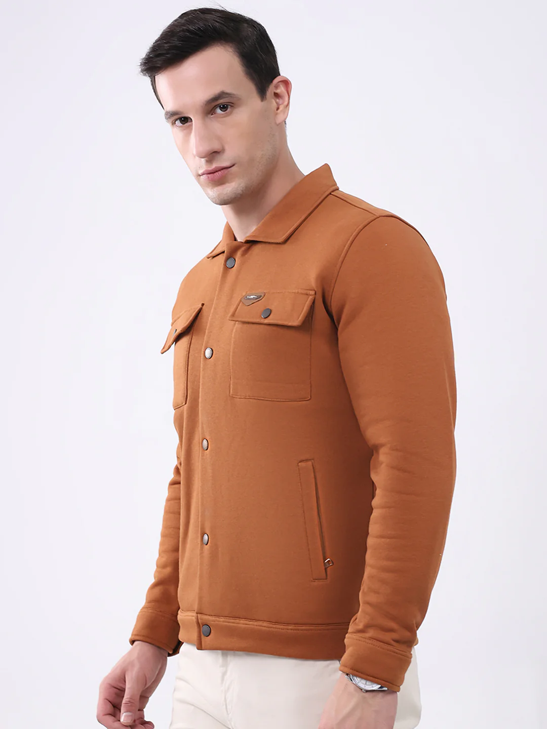 Men Rust Solid Collar Full Sleeve Sweatshirt - Image 3