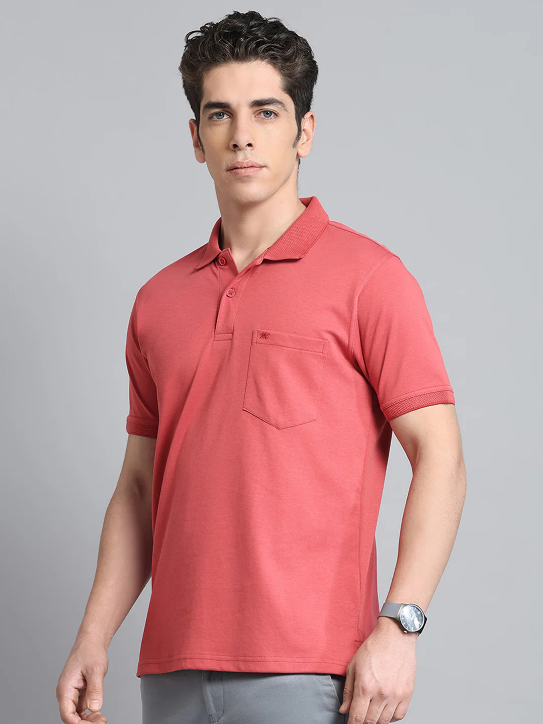 Men Rust Solid Collar Half Sleeve T-Shirt - Image 3