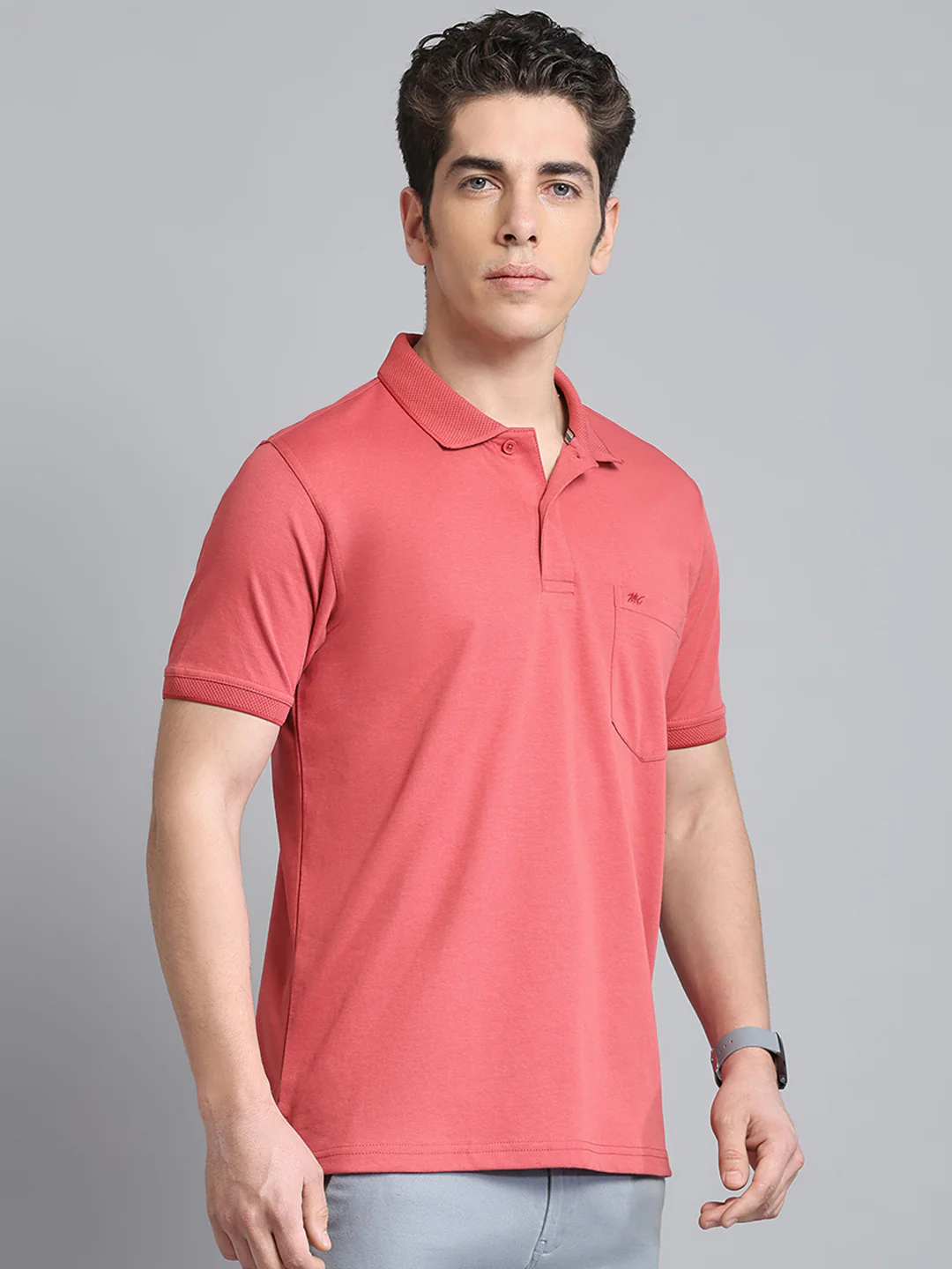 Men Rust Solid Collar Half Sleeve T-Shirt - Image 4