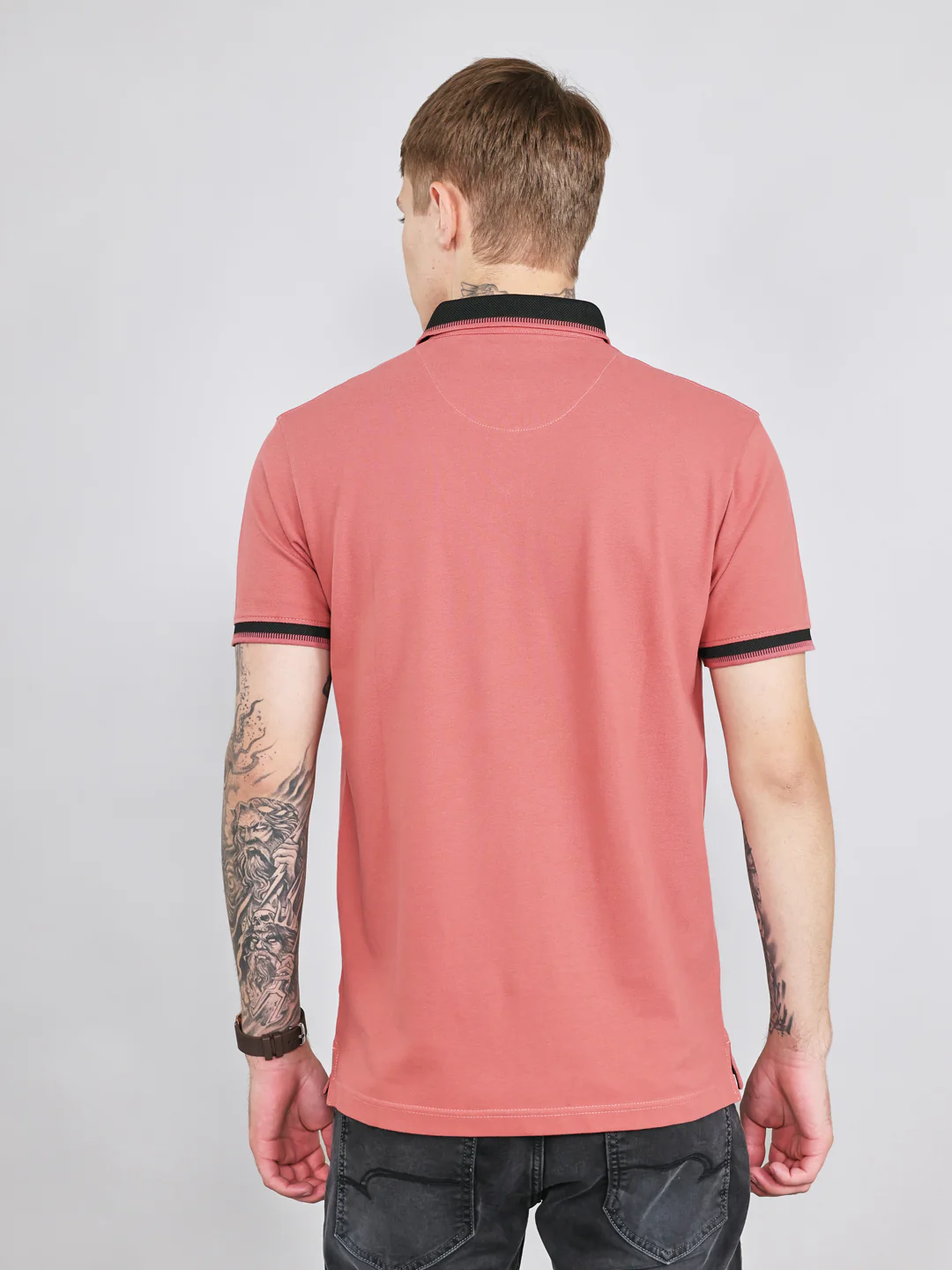 Men Rust Solid Collar Half Sleeve T-Shirt - Image 4