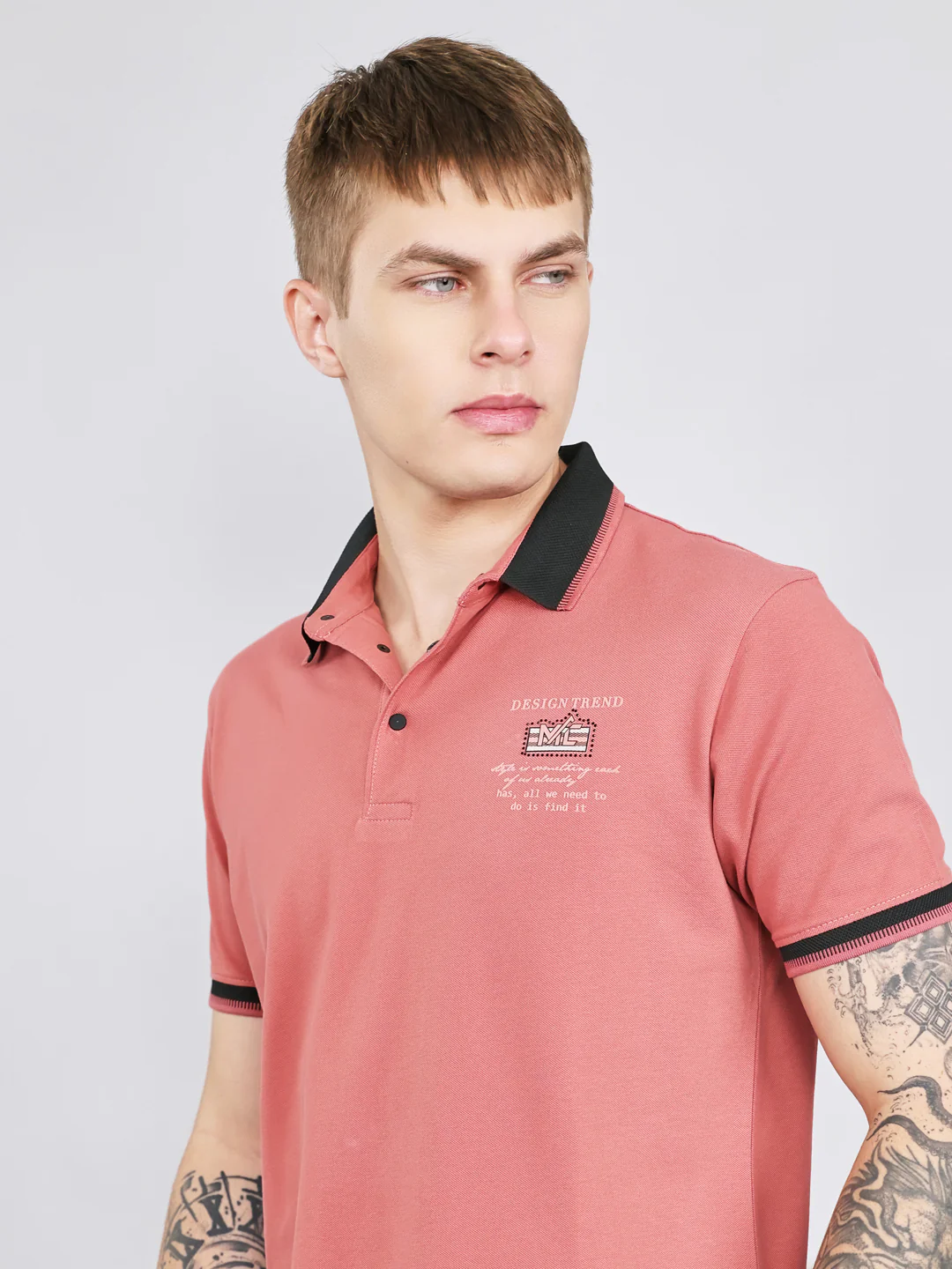 Men Rust Solid Collar Half Sleeve T-Shirt - Image 5