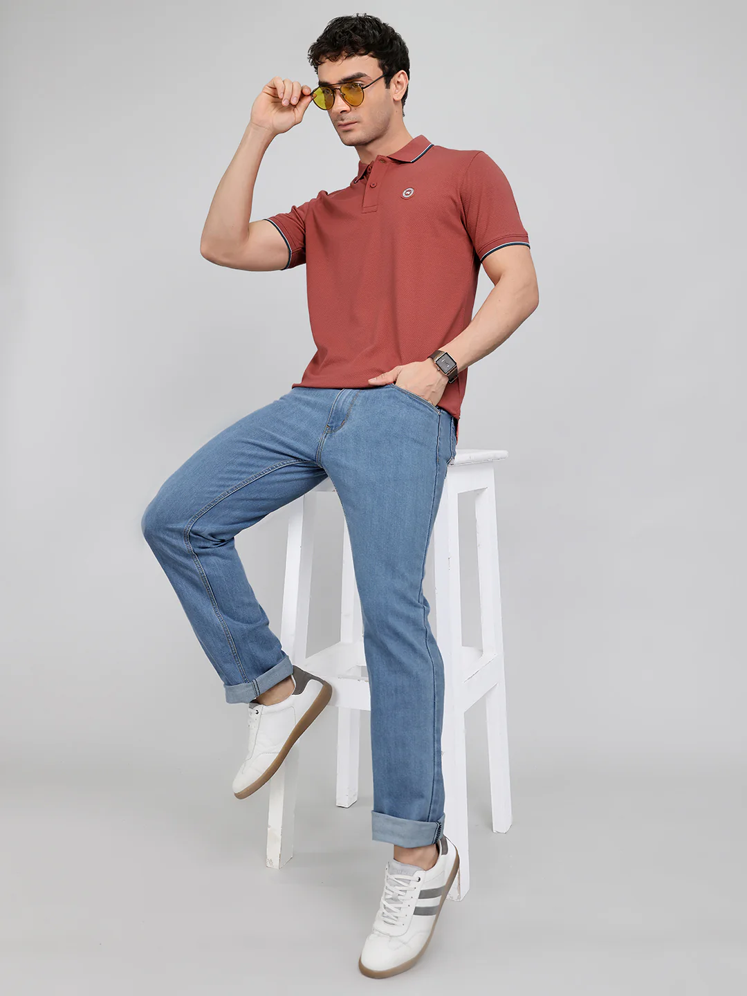 Men Rust Solid Collar Half Sleeve T-Shirt - Image 6