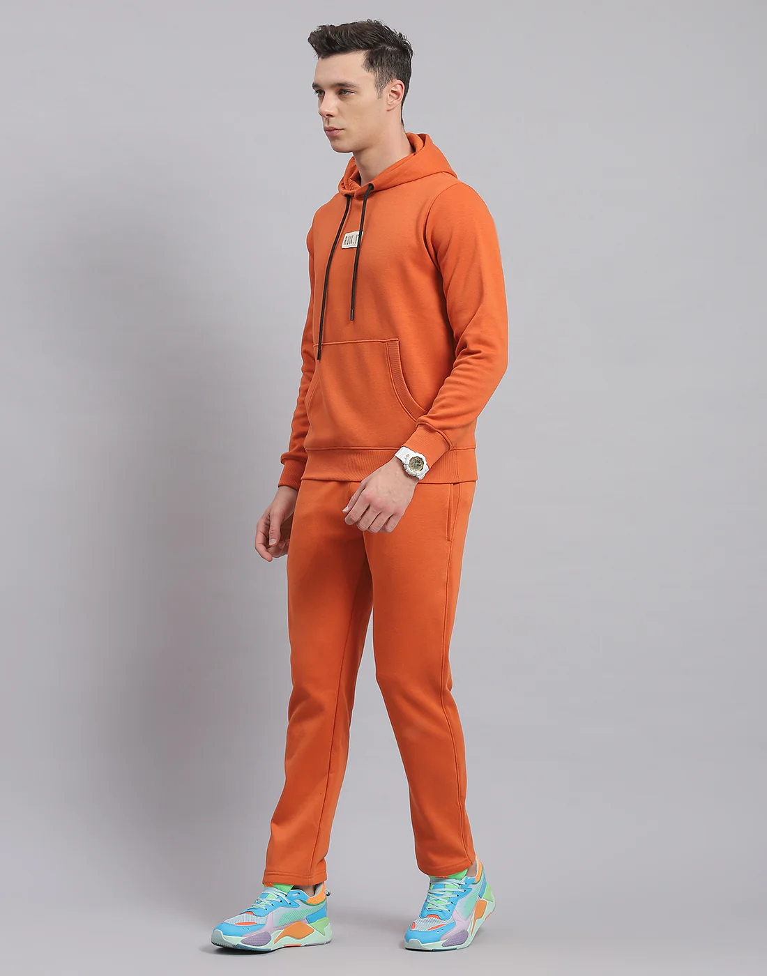 Rock.it Men Rust Solid Hooded Full Sleeve Tracksuit - Image 3