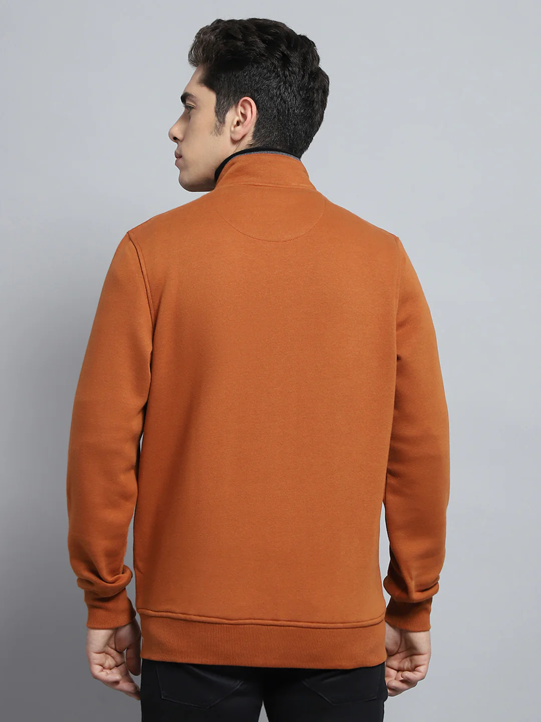 Men Rust Solid Mock Neck Full Sleeve Sweatshirt - Image 5