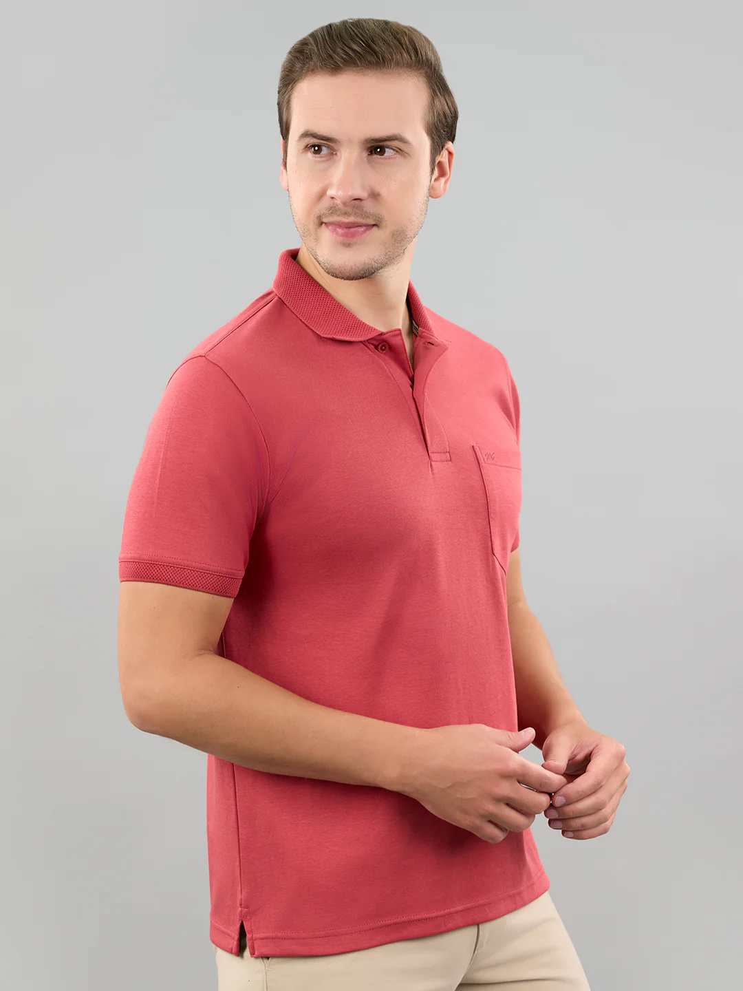Men Rust Solid Polo Collar Half Sleeve T-Shirt - Image 3