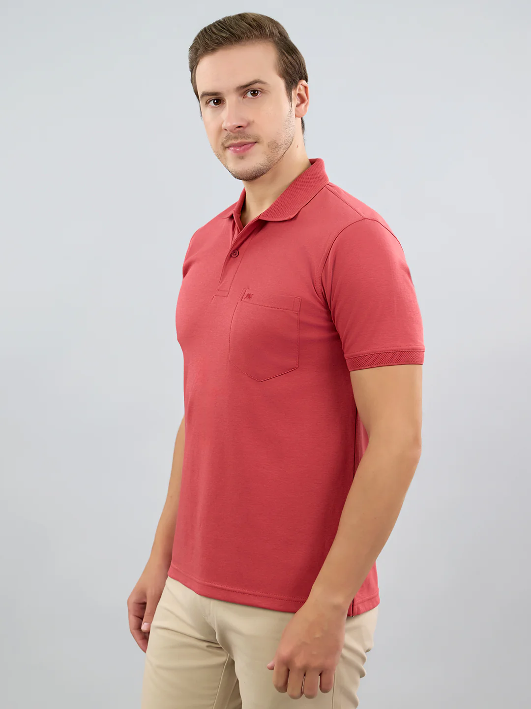 Men Rust Solid Polo Collar Half Sleeve T-Shirt - Image 4