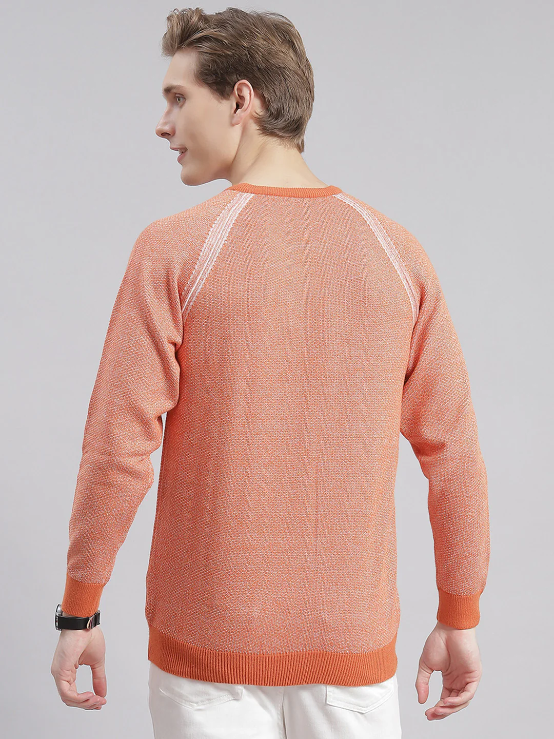 Men Rust Solid Round Neck Full Sleeve Sweaters/Pullovers - Image 6