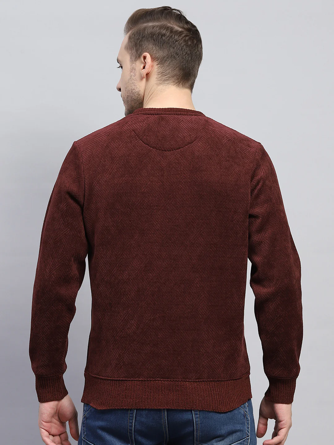 Men Rust Solid Round Neck Full Sleeve Sweatshirt - Image 4