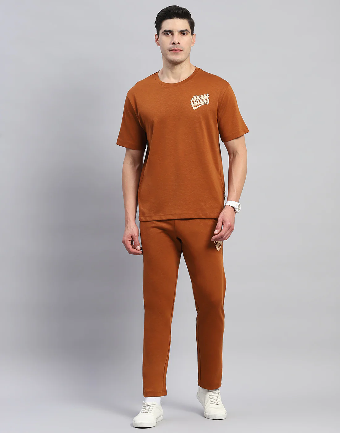 Rock.it Men Rust Solid Round Neck Half Sleeve Lower Set - Image 2