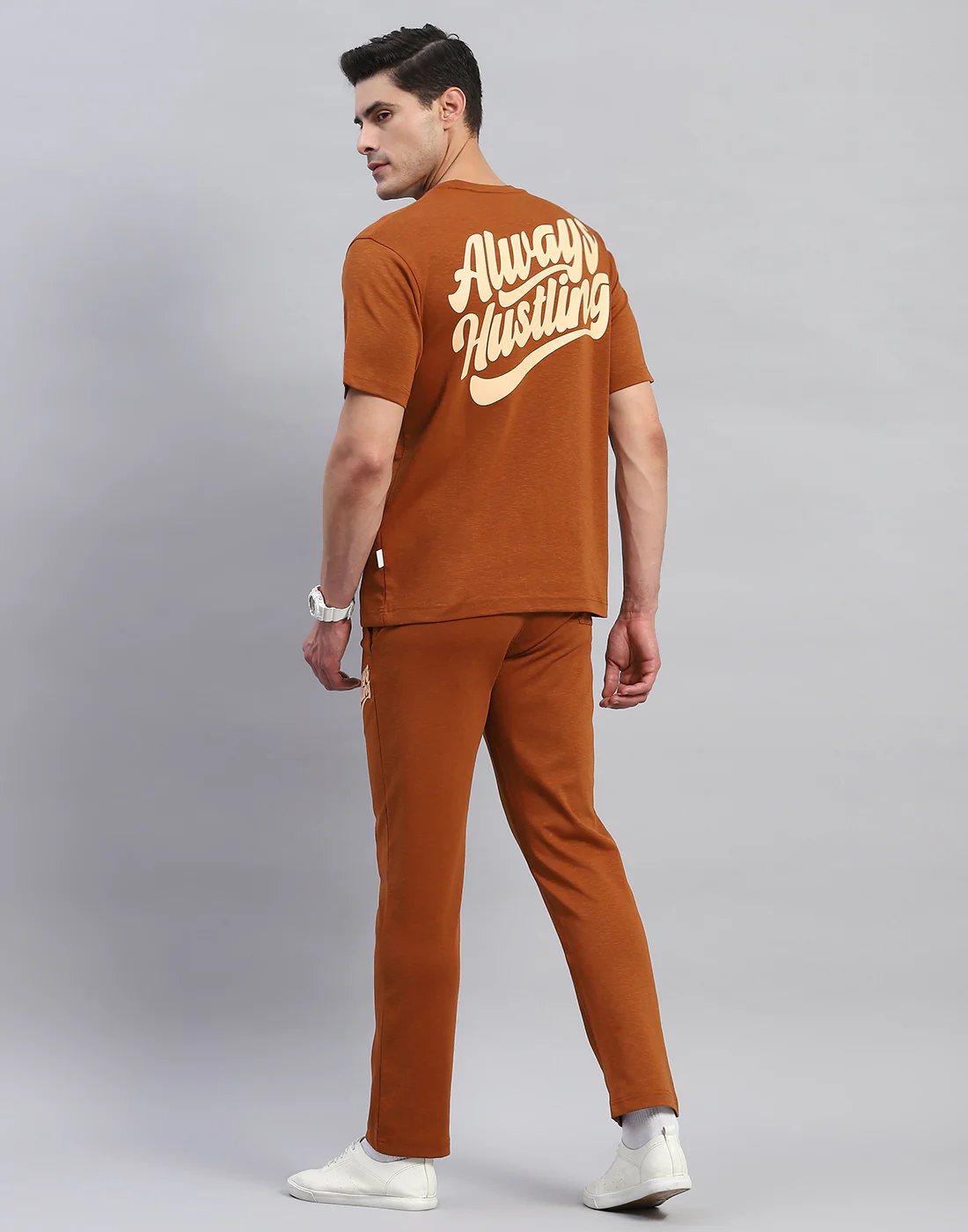 Rock.it Men Rust Solid Round Neck Half Sleeve Lower Set - Image 5