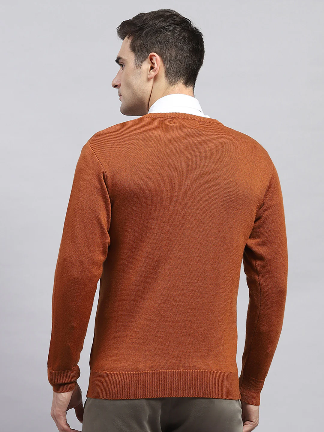Men Rust Solid V Neck Full Sleeve Pullover - Image 5