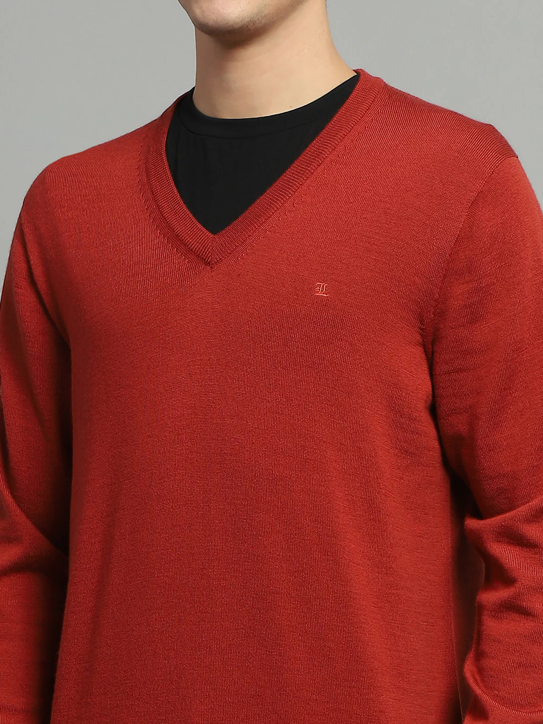 Luxuria Men Rust Solid V Neck Full Sleeve Pullover - Image 7