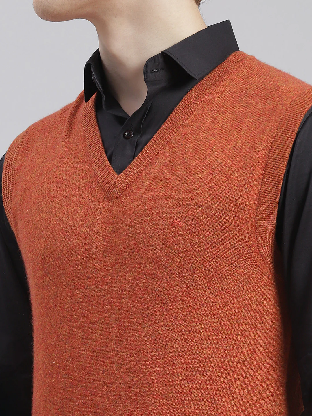 Men Rust Solid V Neck Sleeveless Sweaters/Pullovers - Image 6