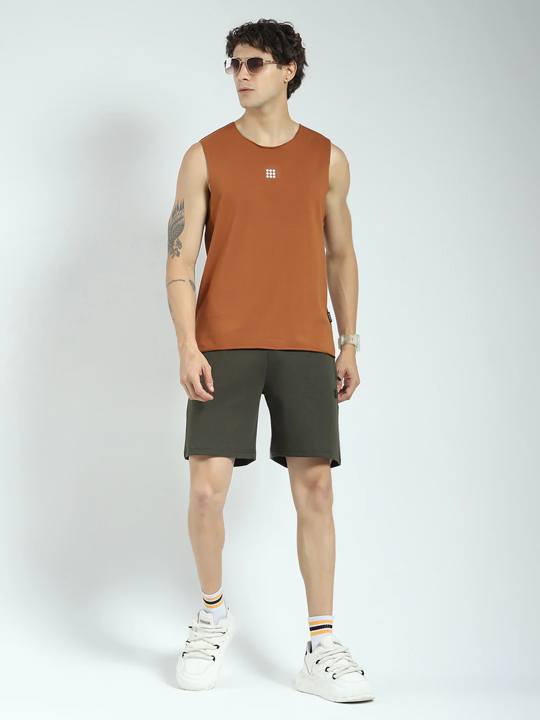 Rock.it Men Rust Solid Round Neck Sleeveless T-Shirt - Image 2