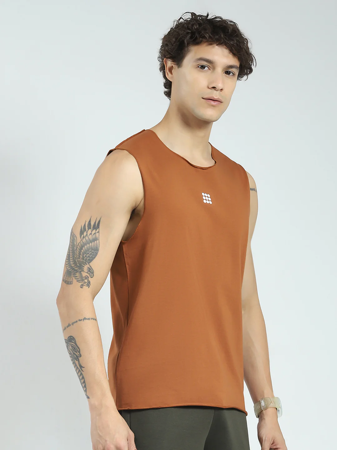 Rock.it Men Rust Solid Round Neck Sleeveless T-Shirt - Image 4