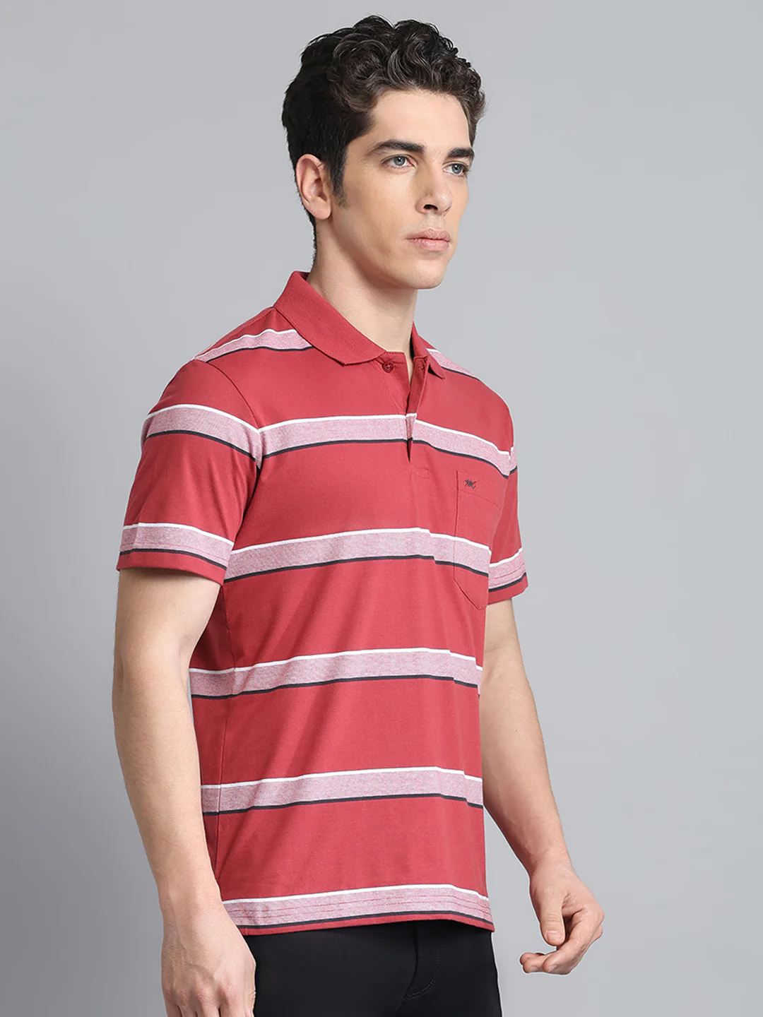 Men Rust Stripe Collar Half Sleeve T-Shirt - Image 4