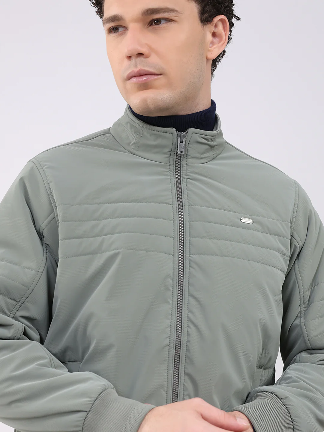 Men Sea Green Solid Collar Full Sleeve Jacket - Image 6