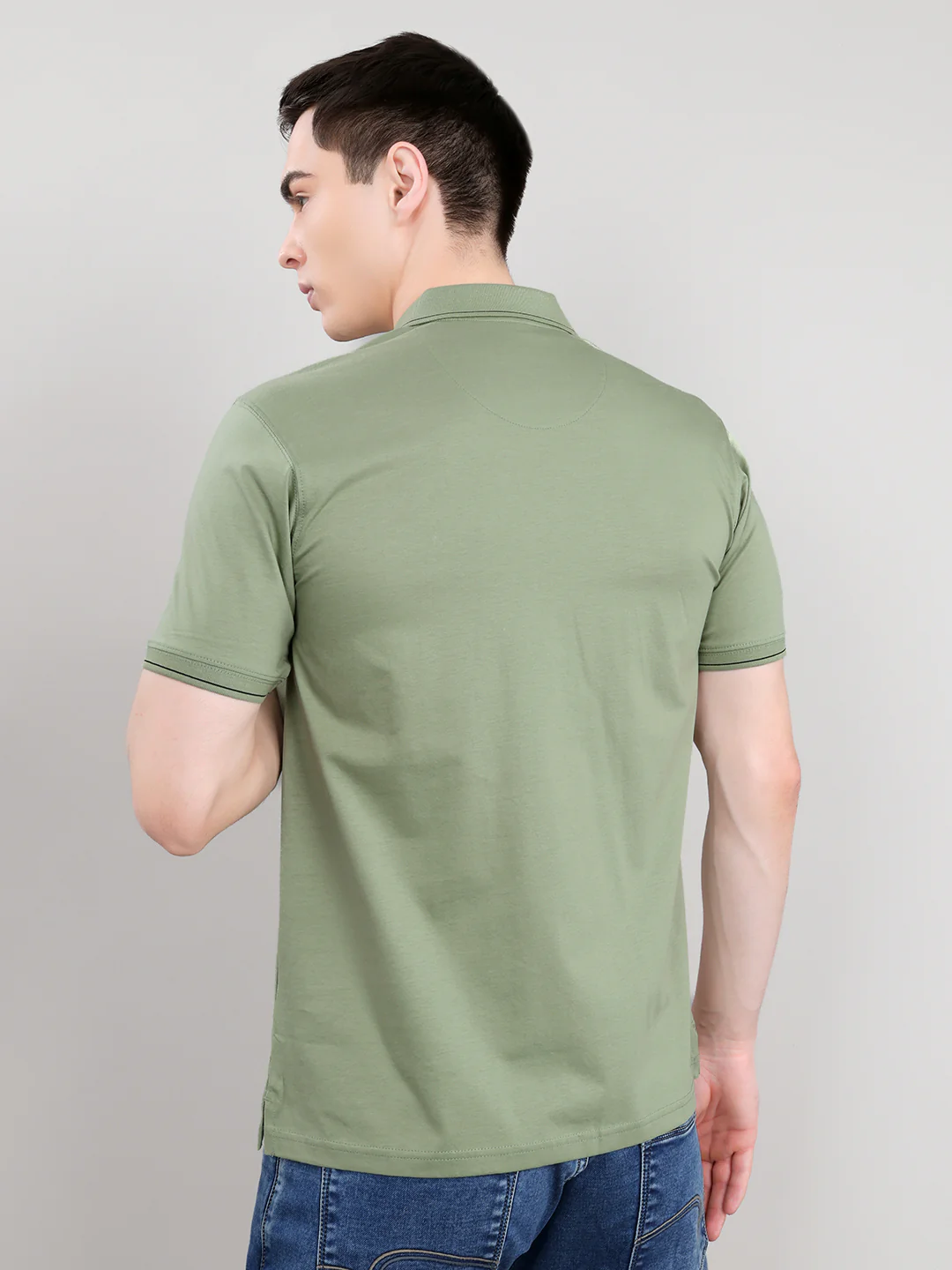 Men Sea Green Solid Collar Half Sleeve T-Shirt - Image 4