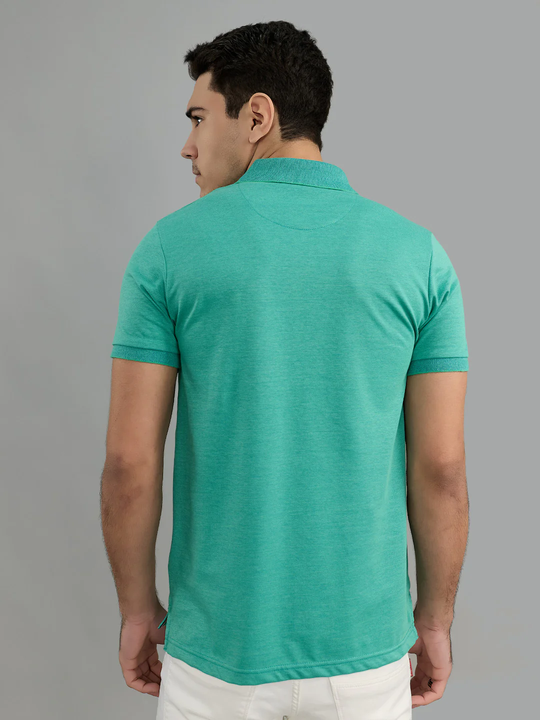 Men Sea Green Solid Collar Half Sleeve T-Shirt - Image 4
