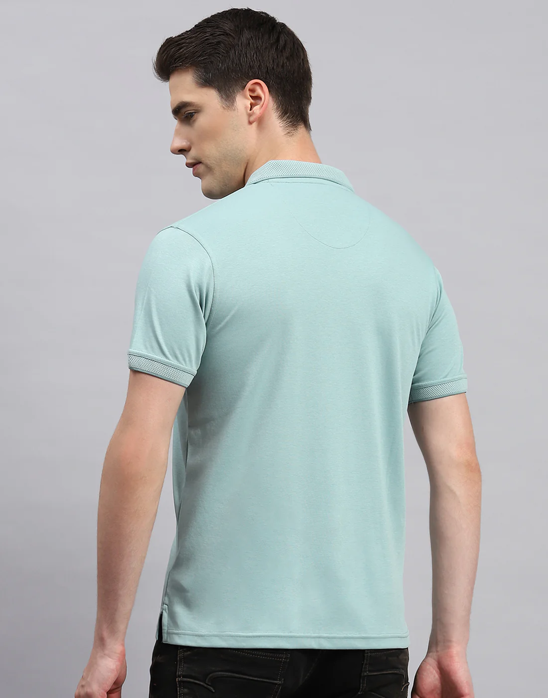 Men Sea Green Solid Collar Neck Half Sleeve T-Shirt - Image 5