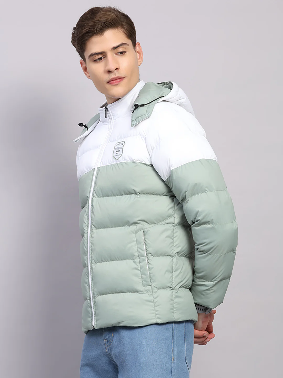 Men Sea Green Solid Hooded Full Sleeve Jacket - Image 3