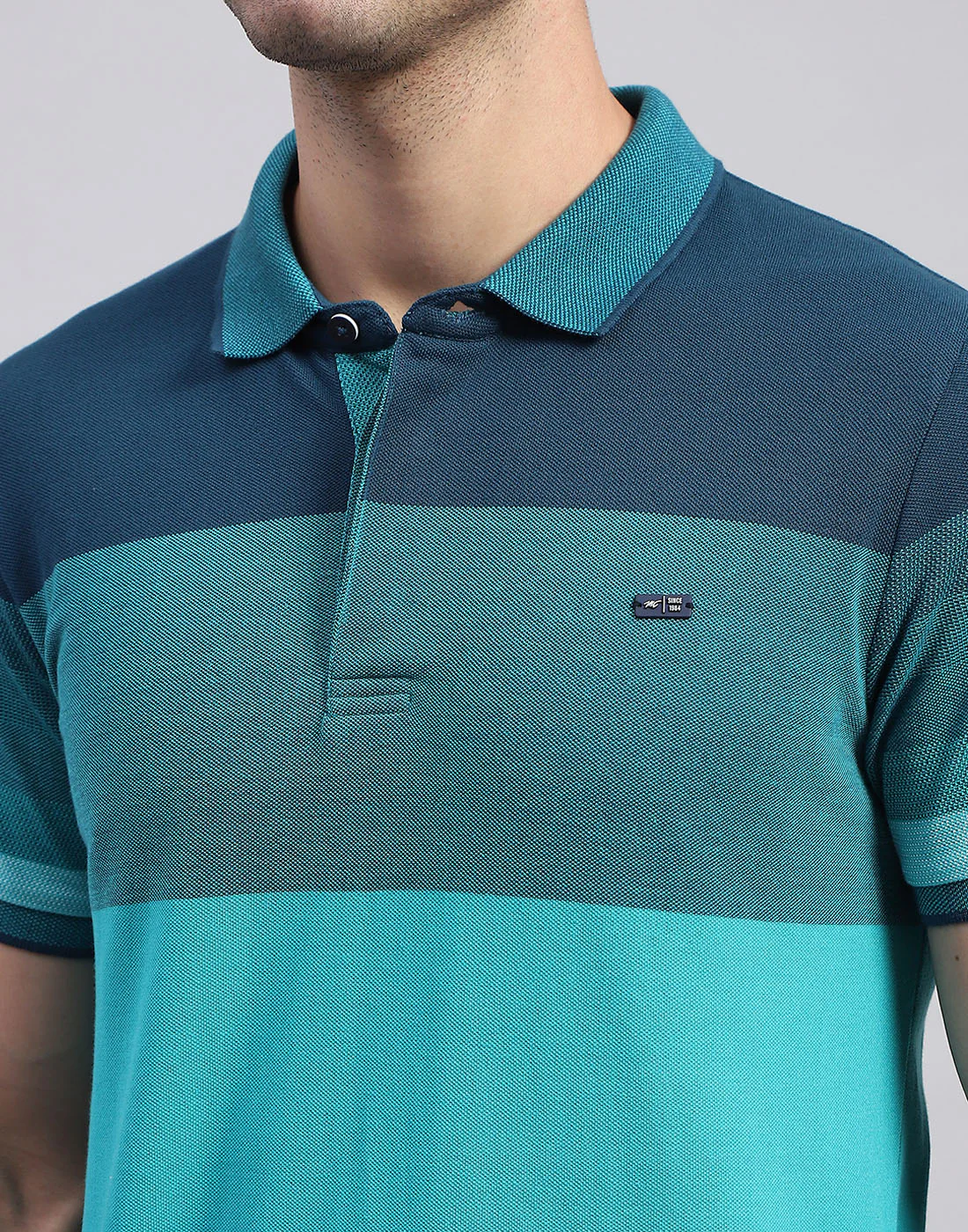 Men Sea Green Stripe Polo Collar Half Sleeve T-Shirt - Image 6