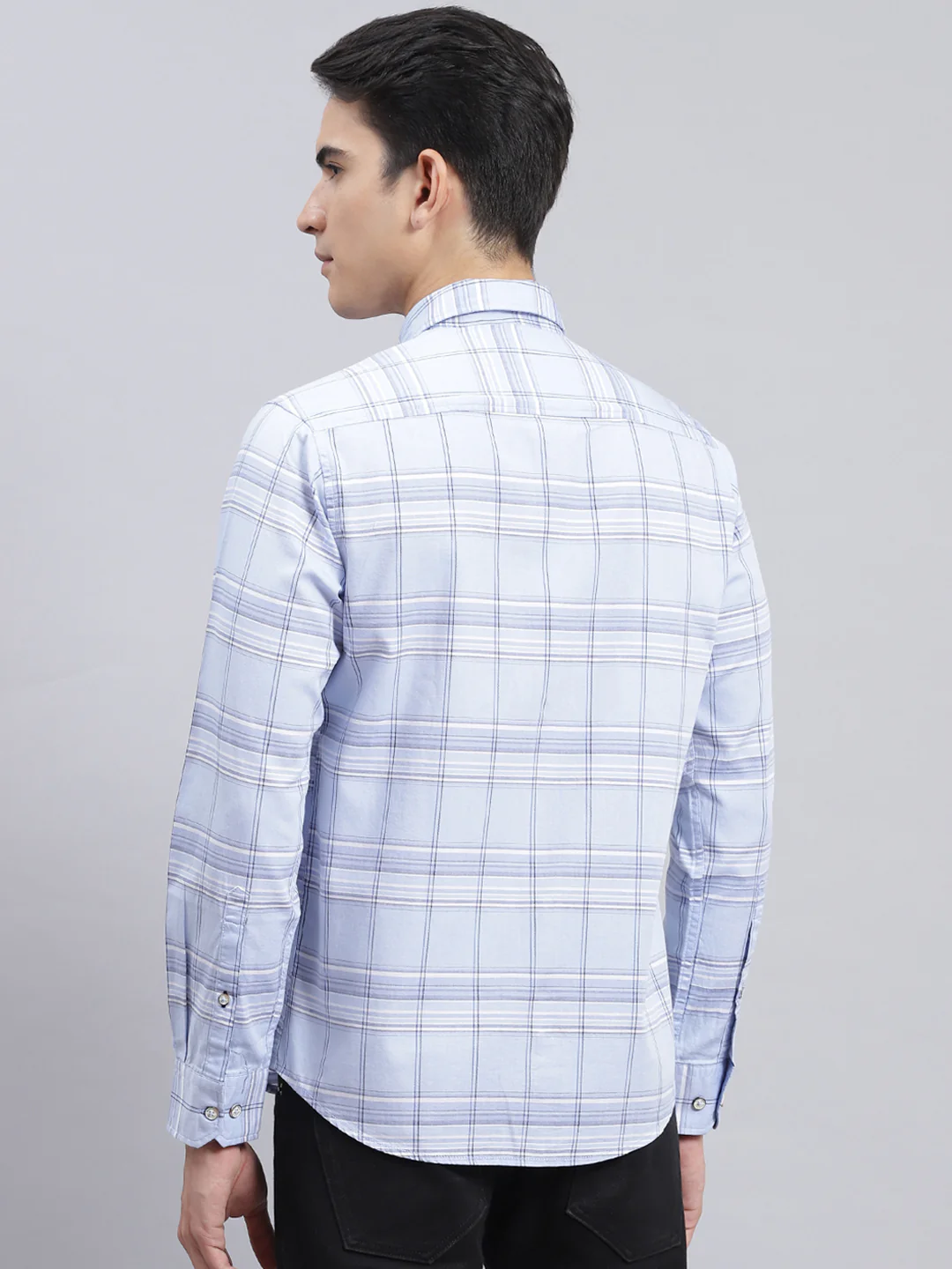 Men Sky Blue Check Pure Cotton Shirt - Image 5
