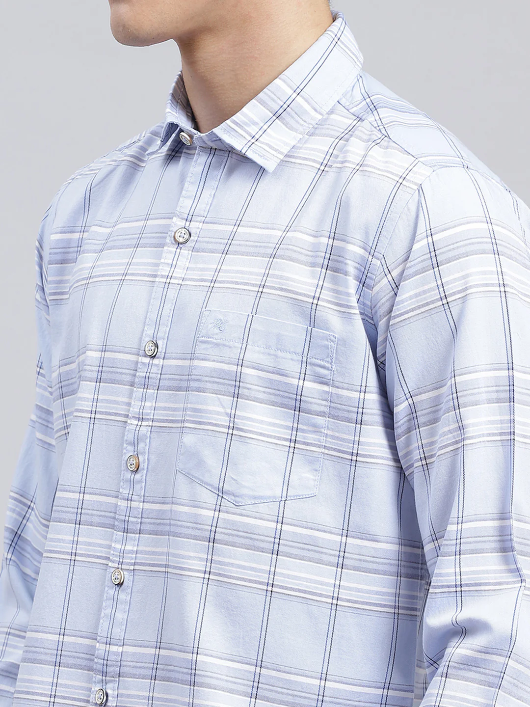 Men Sky Blue Check Pure Cotton Shirt - Image 6