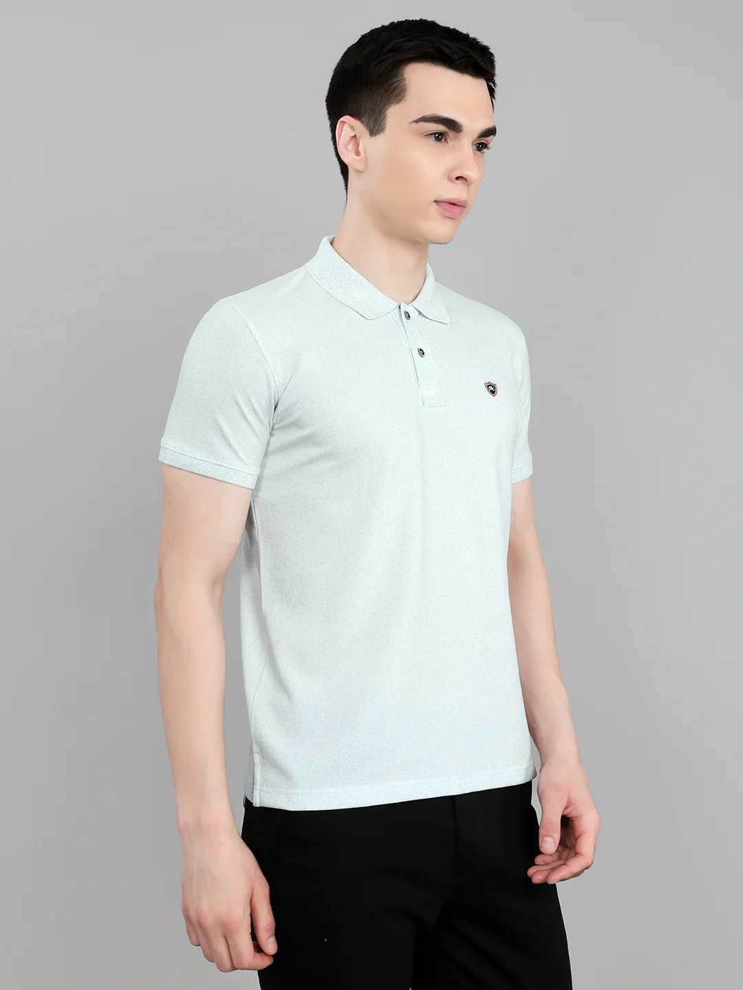 Men Sky Blue Melange Collar Half Sleeve T-Shirt - Image 2