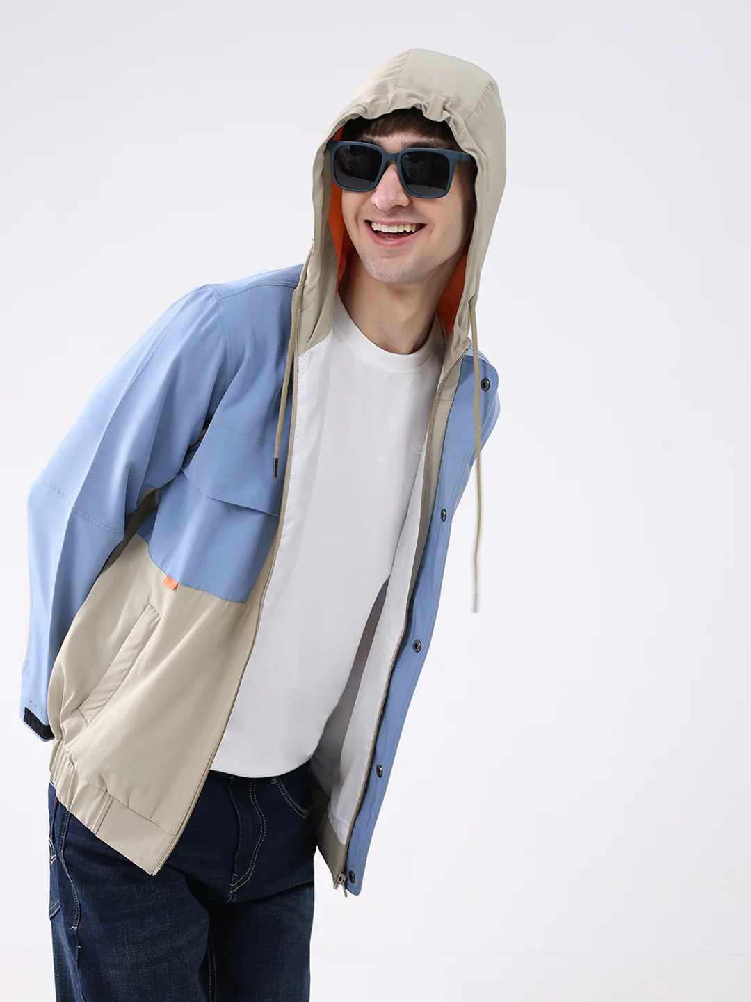 Men Sky Blue Printed Collar Full Sleeve Jacket - Image 6