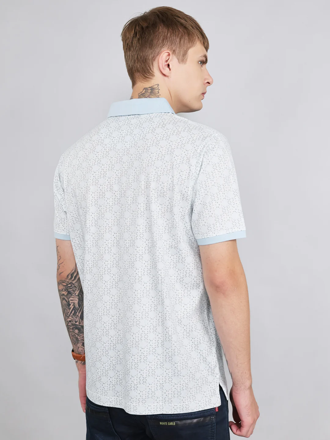 Men Sky Blue Printed Collar Half Sleeve T-Shirt - Image 3
