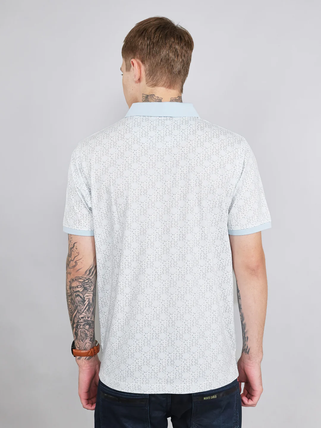 Men Sky Blue Printed Collar Half Sleeve T-Shirt - Image 4