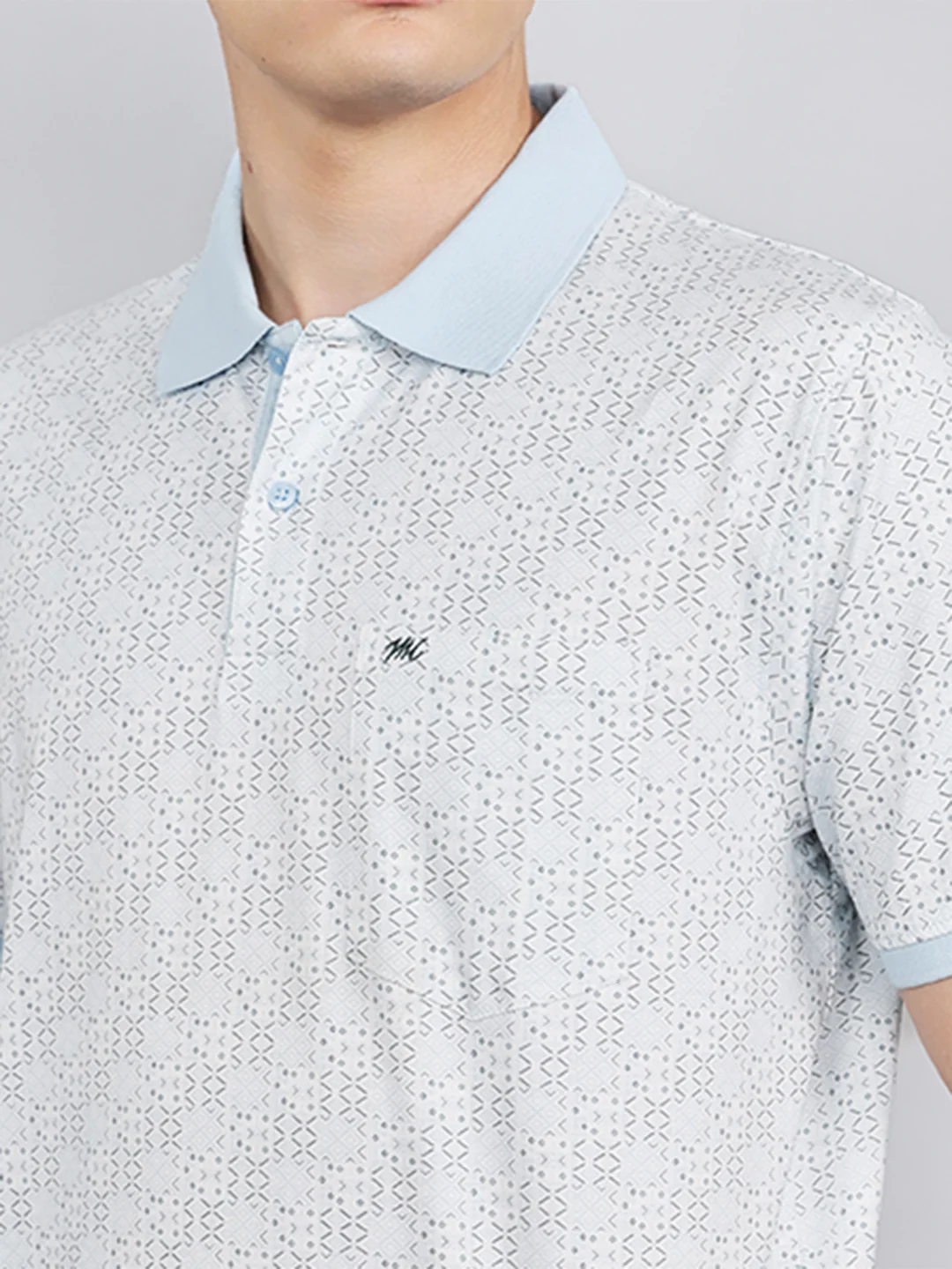 Men Sky Blue Printed Collar Half Sleeve T-Shirt - Image 5