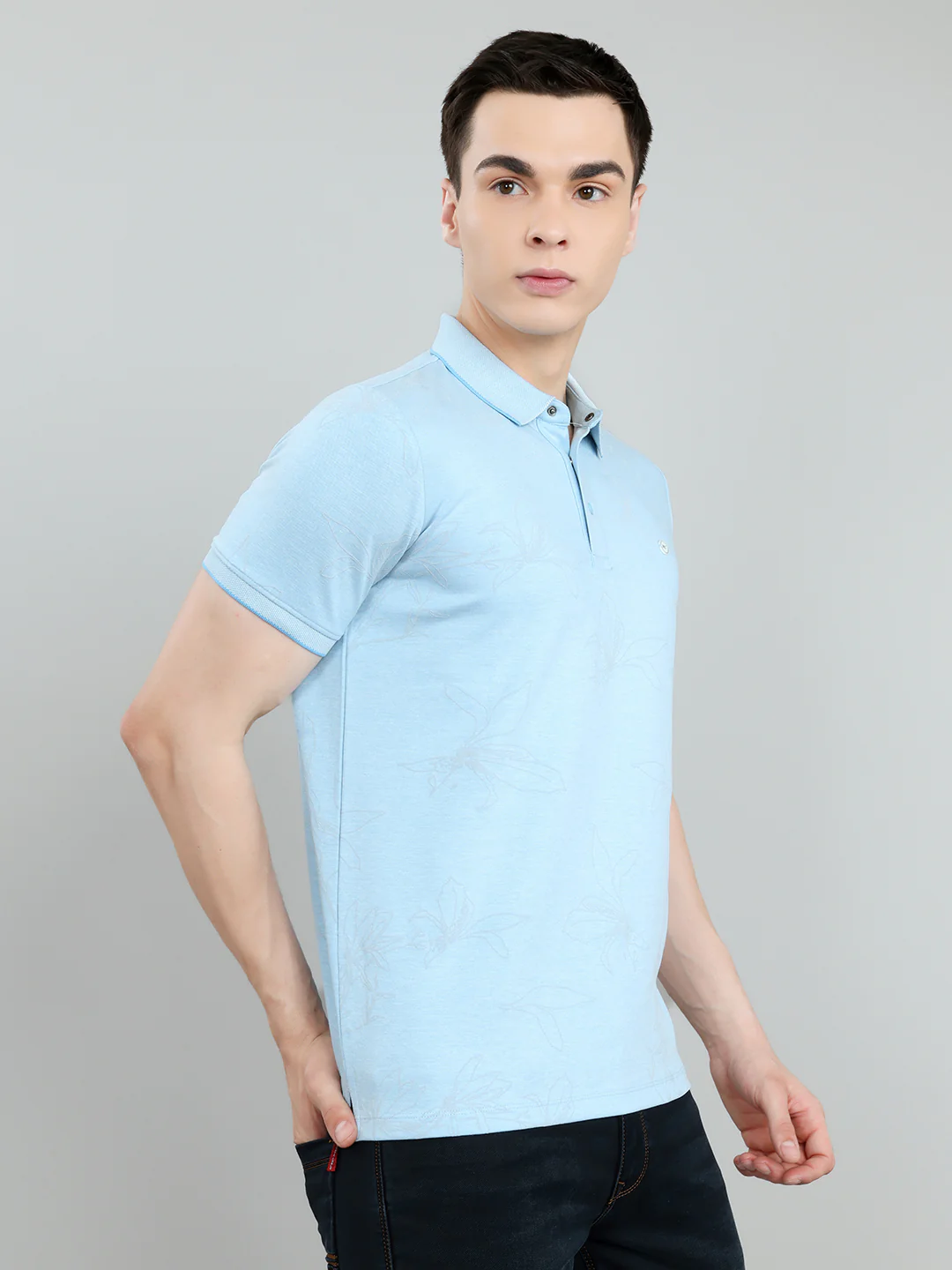 Men Sky Blue Printed Collar Half Sleeve T-Shirt - Image 3
