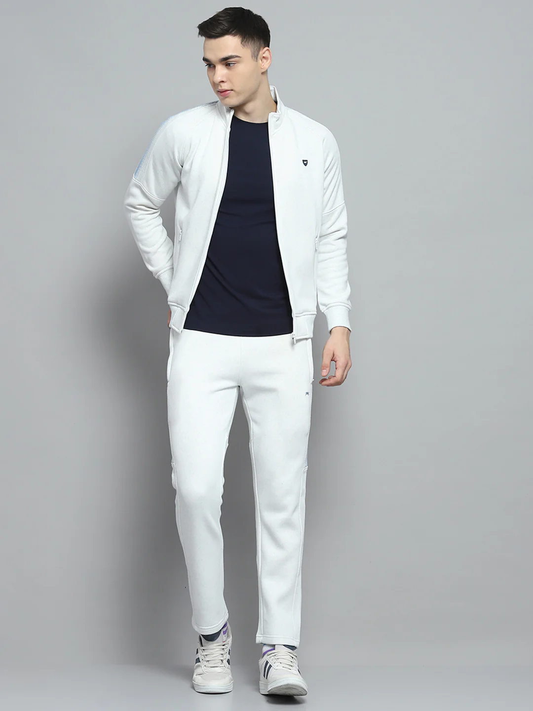 Men Sky Blue Printed Mock Neck Full Sleeve Winter Tracksuit - Image 2