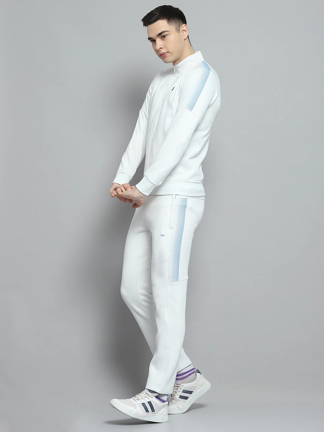 Men Sky Blue Printed Mock Neck Full Sleeve Winter Tracksuit - Image 3