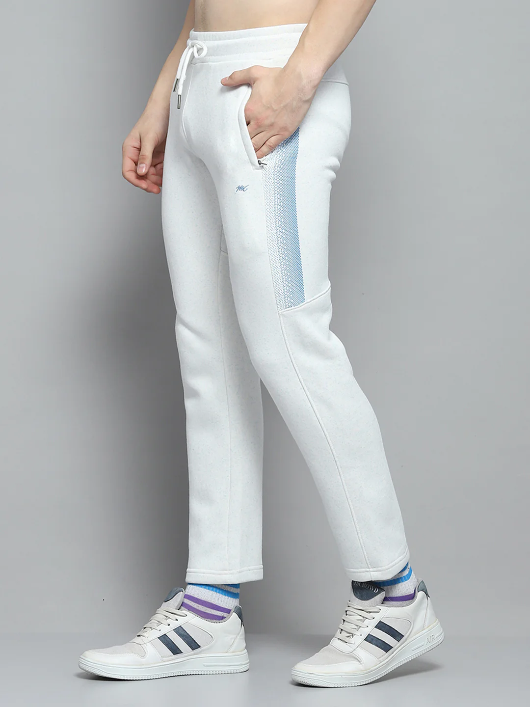 Men Sky Blue Printed Mock Neck Full Sleeve Winter Tracksuit - Image 7
