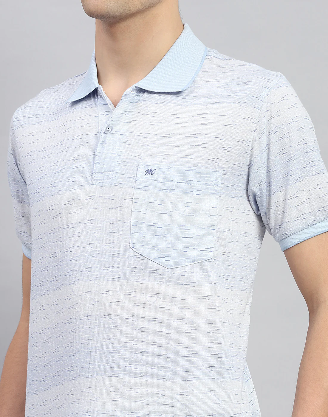 Men Sky Blue Printed Polo Collar Half Sleeve T-Shirt - Image 7