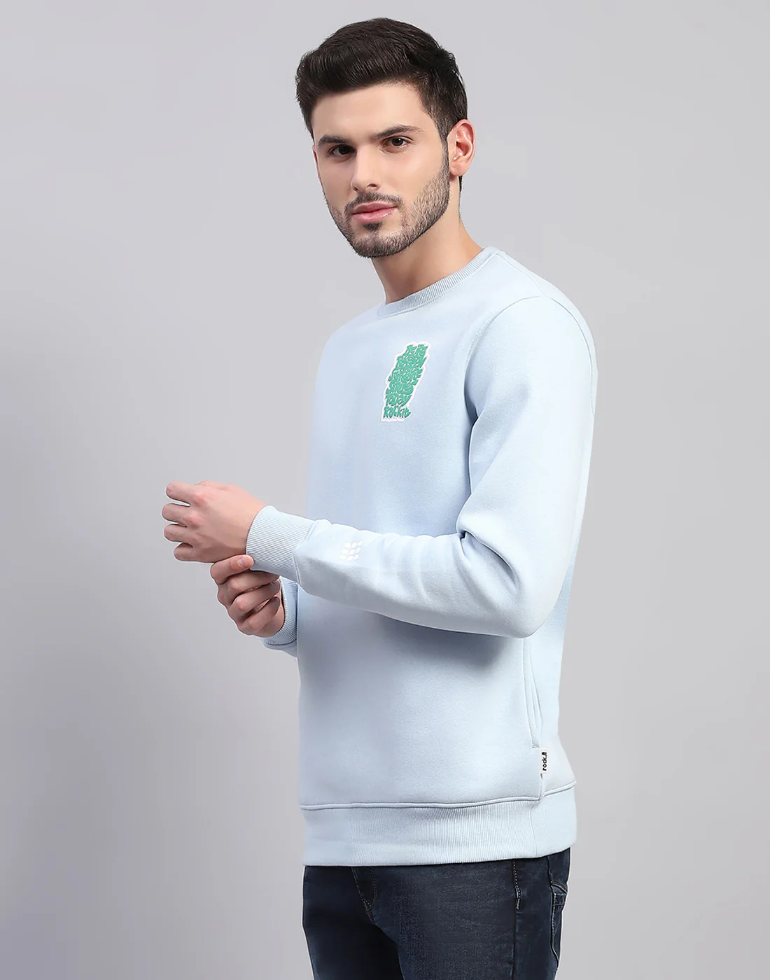 Rock.it Men Sky Blue Printed Round Neck Full Sleeve Sweatshirt - Image 3