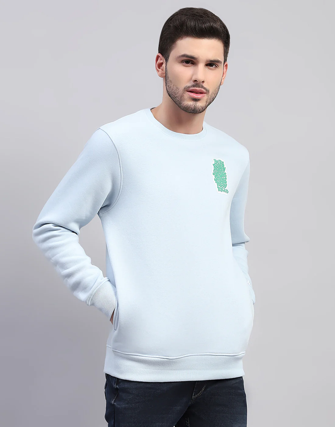 Rock.it Men Sky Blue Printed Round Neck Full Sleeve Sweatshirt - Image 4