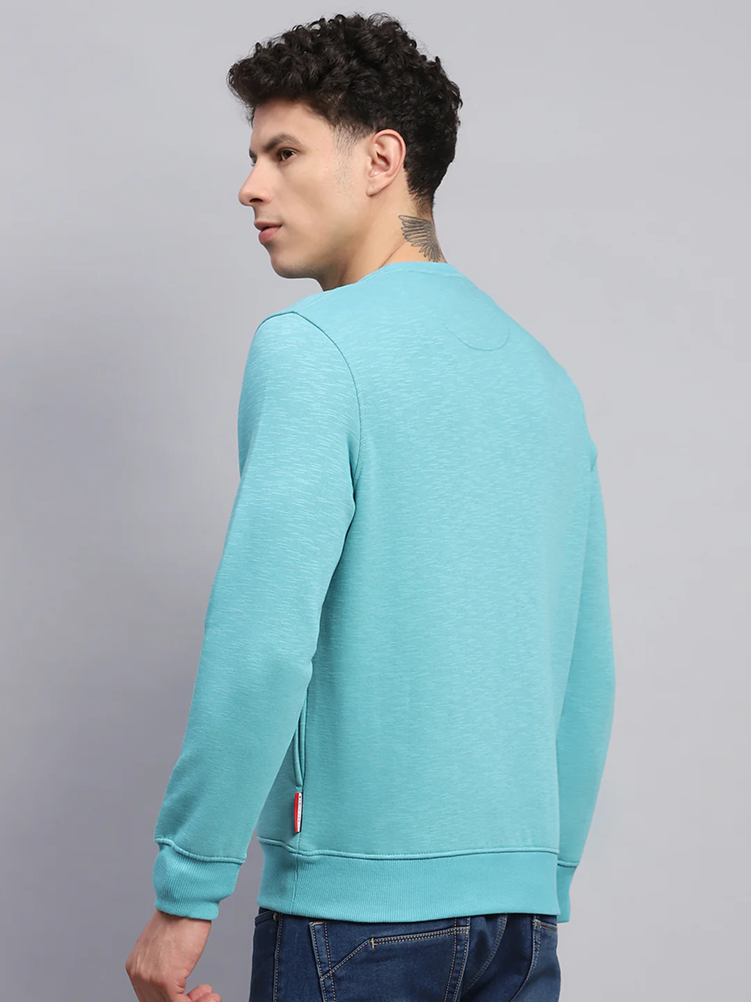 Men Sky Blue Printed Round Neck Full Sleeve Sweatshirt - Image 5