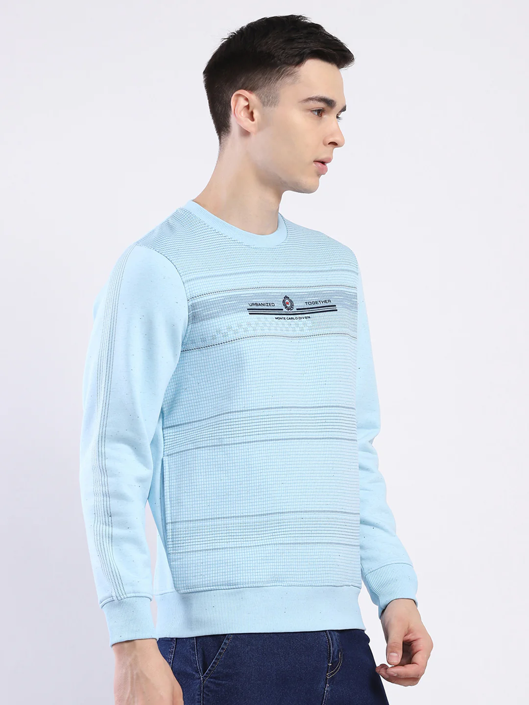 Men Sky Blue Printed Round Neck Full Sleeve Sweatshirt - Image 4