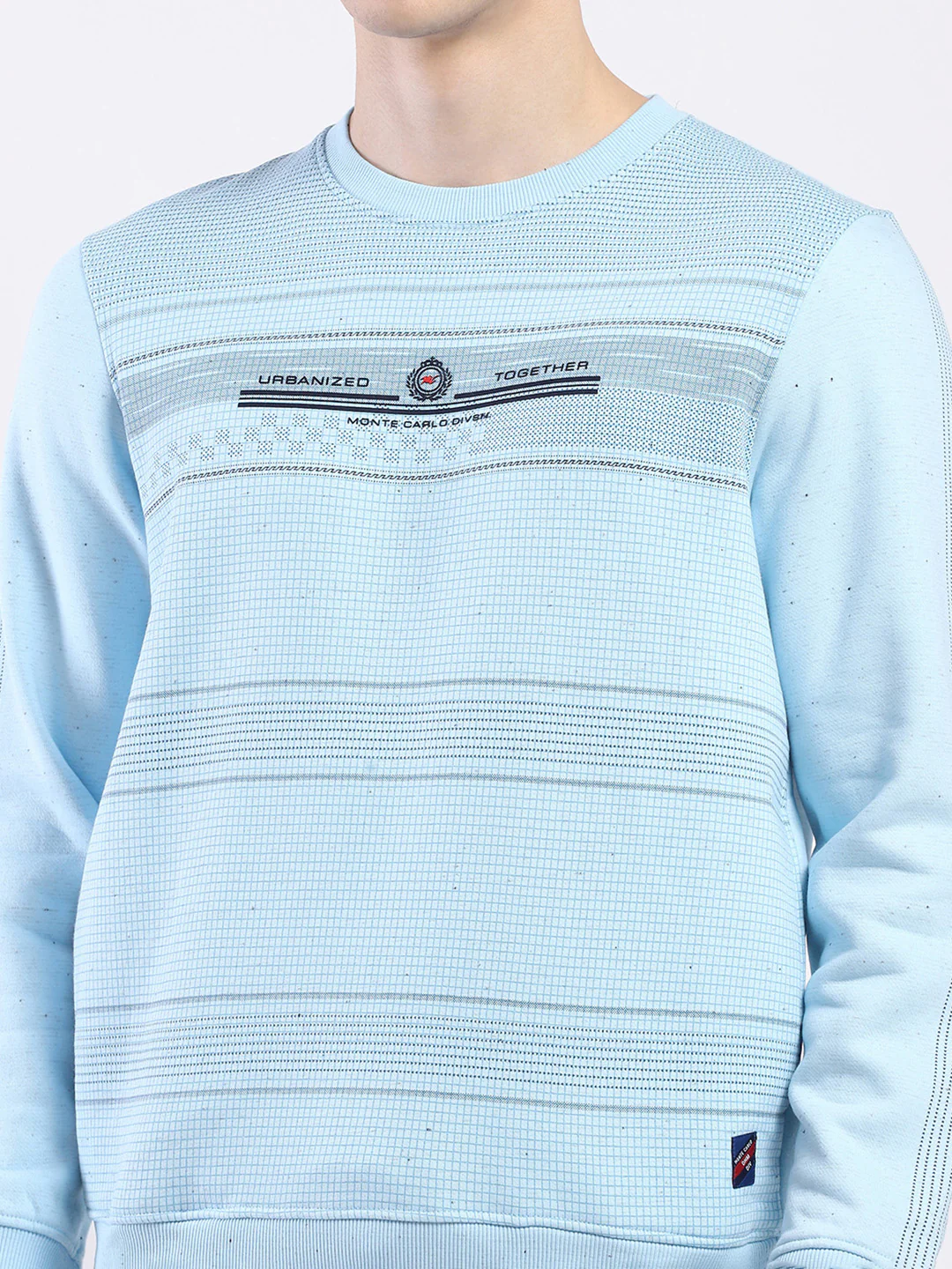 Men Sky Blue Printed Round Neck Full Sleeve Sweatshirt - Image 7
