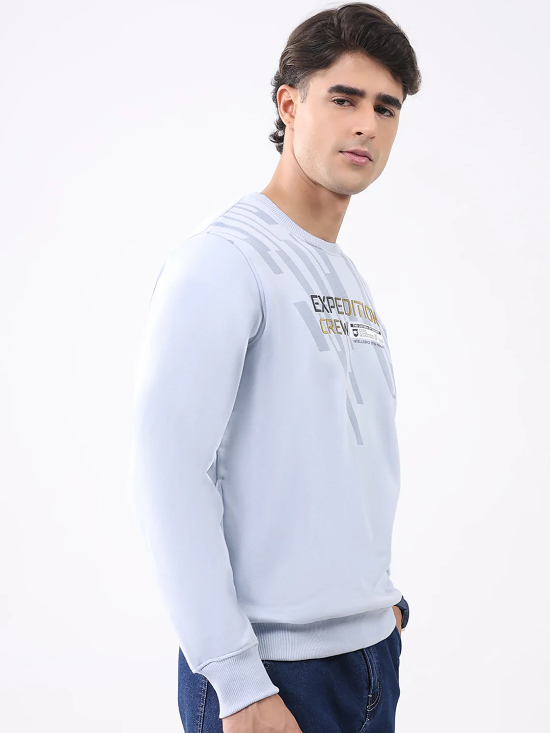 Men Sky Blue Printed Round Neck Full Sleeve Sweatshirt - Image 4