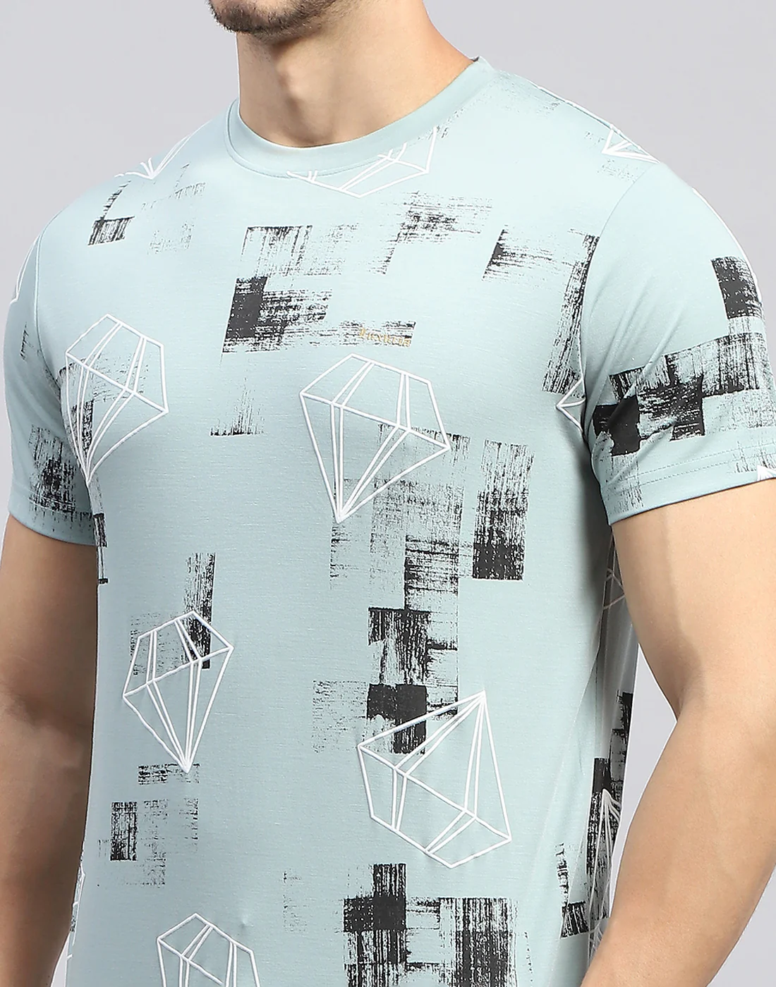 Men Sky Blue Printed Round Neck Half Sleeve T-Shirt - Image 6
