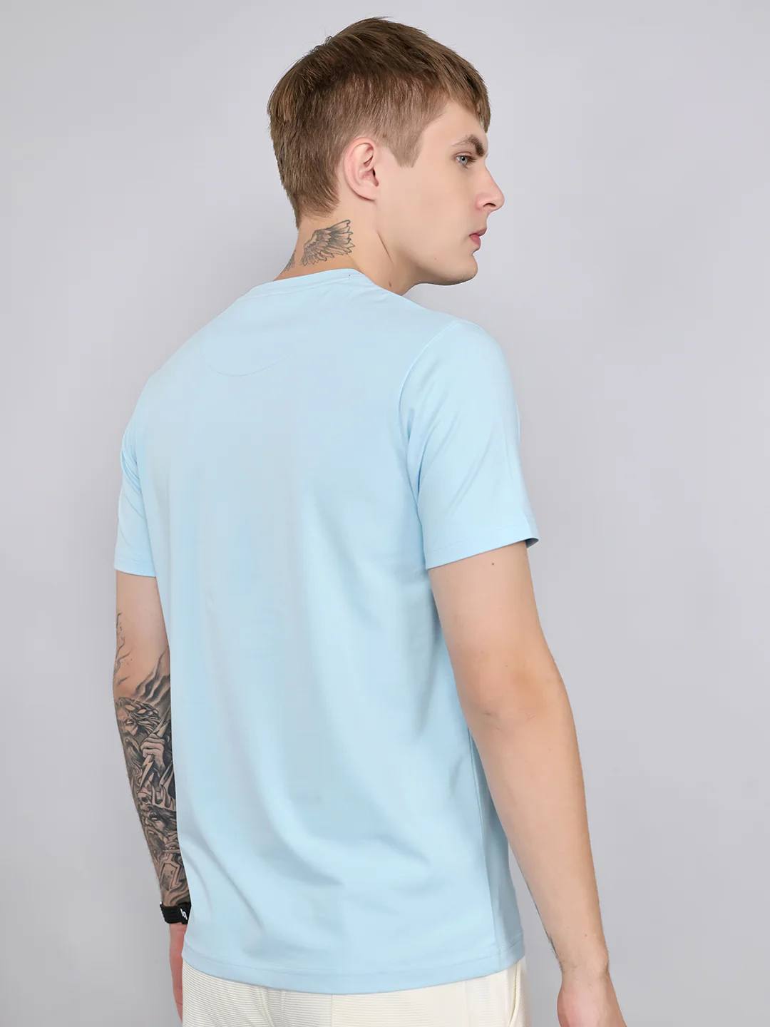 Men Sky Blue Printed Round Neck Half Sleeve T-Shirt - Image 4