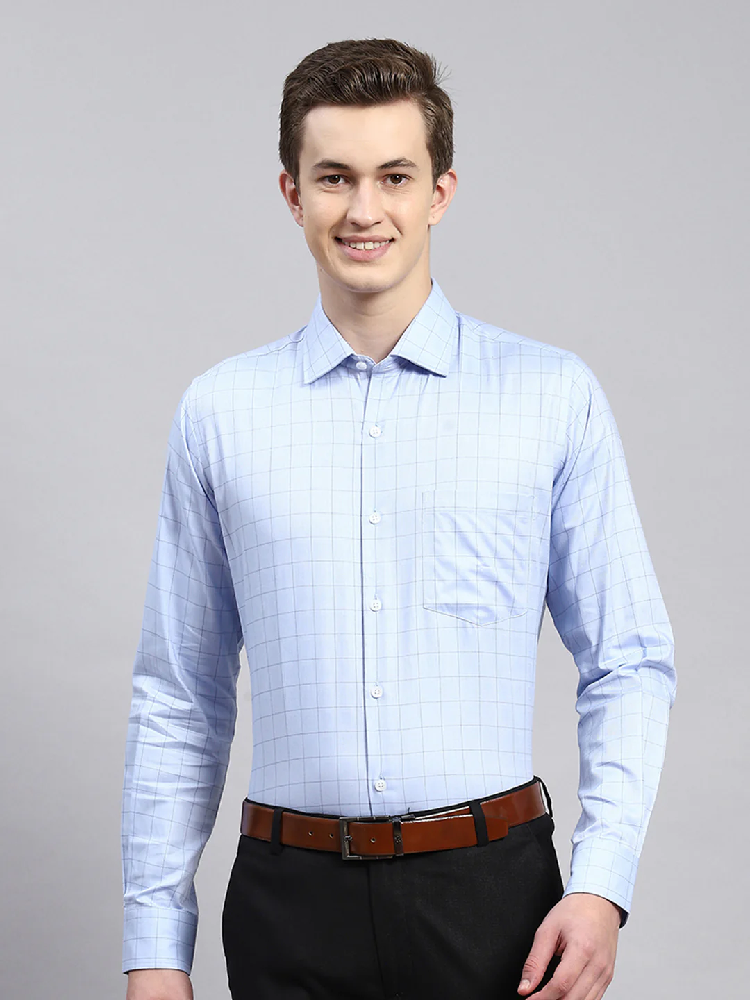 Men Sky Blue Printed Shirt - Image 2