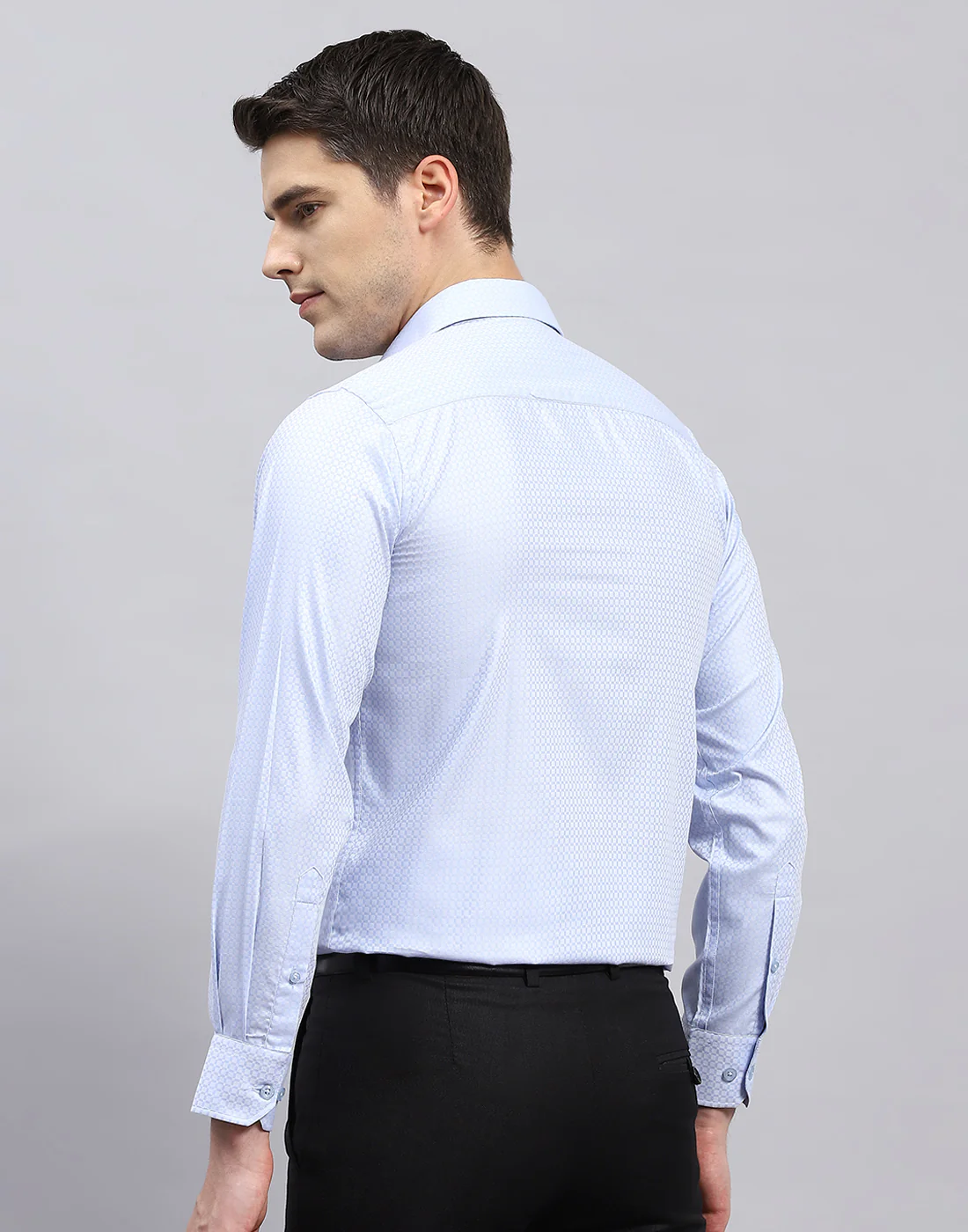 Men Sky Blue Self Design Collar Full Sleeve Shirt - Image 5