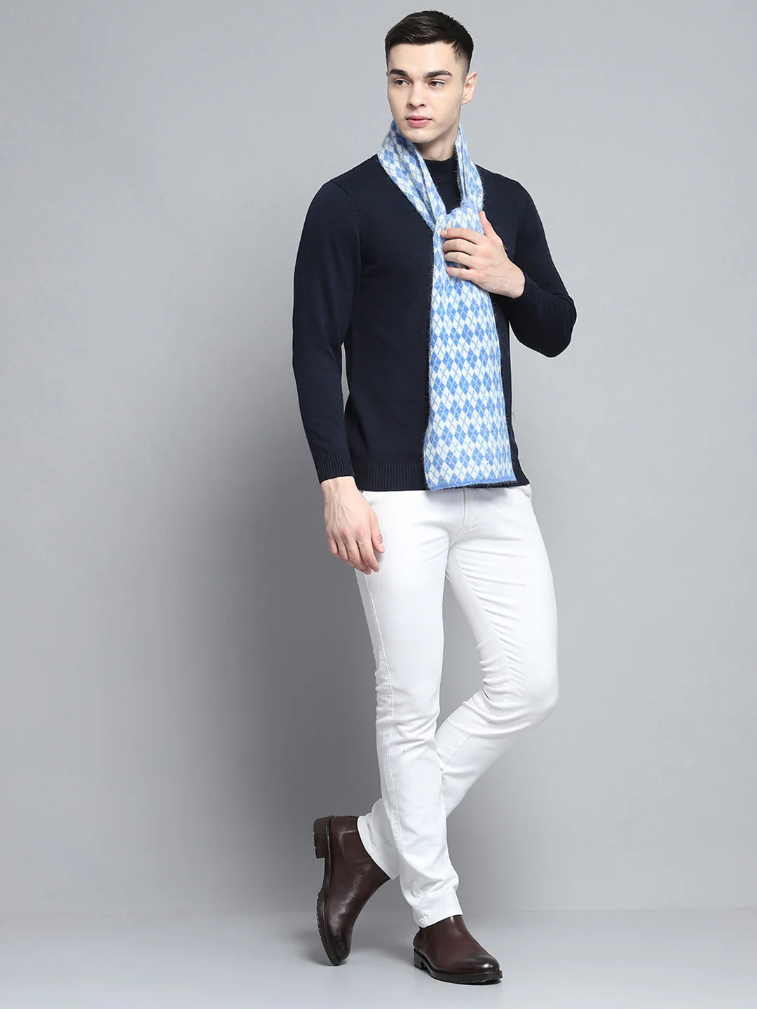 Men Sky Blue Self Design Muffler - Image 2